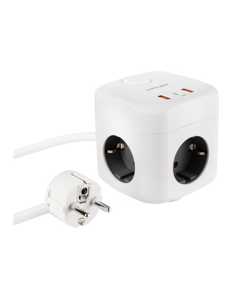 Nanocable Base de 3 enchufes con 3 USB (2 USB-A + 1 USB-C), GaN +