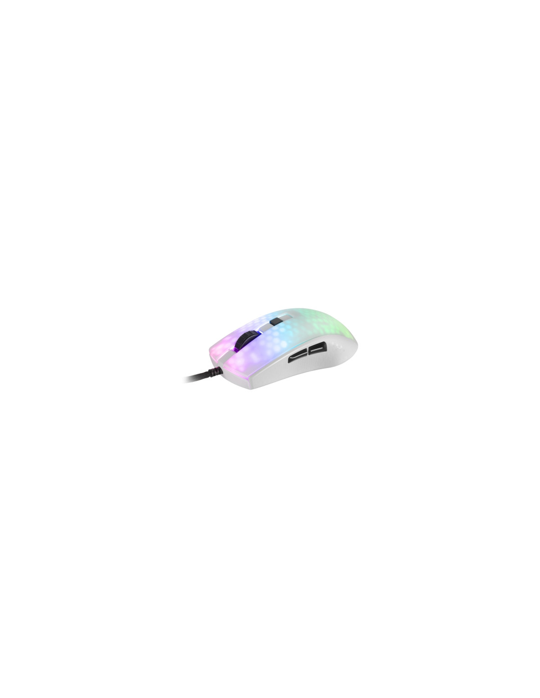 Mars Gaming MMRW Blanco, Ratón Gaming RGB Chroma Estructura Translúcida Ultra-ligera 58g 12800 DPI Switches Mecánicos HUANO