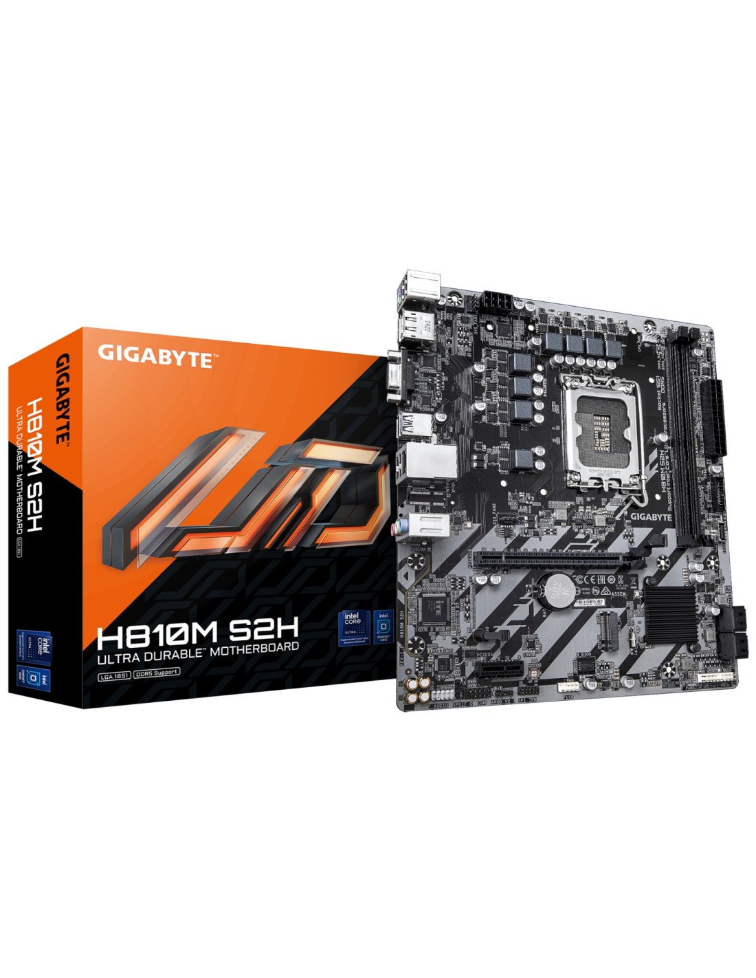 GIGABYTE H810M S2H Placa base - Procesadores Intel Core Ultra (Serie 2), VRM de 4+1+2 fases, hasta 6400 MHz DDR5, 1xPCIe 4.0 M.2