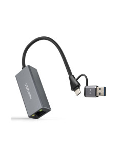 Nanocable Conversor USB-C+USB-A/M 3.0 a Ethernet, Aluminio, Gris, 15 cm