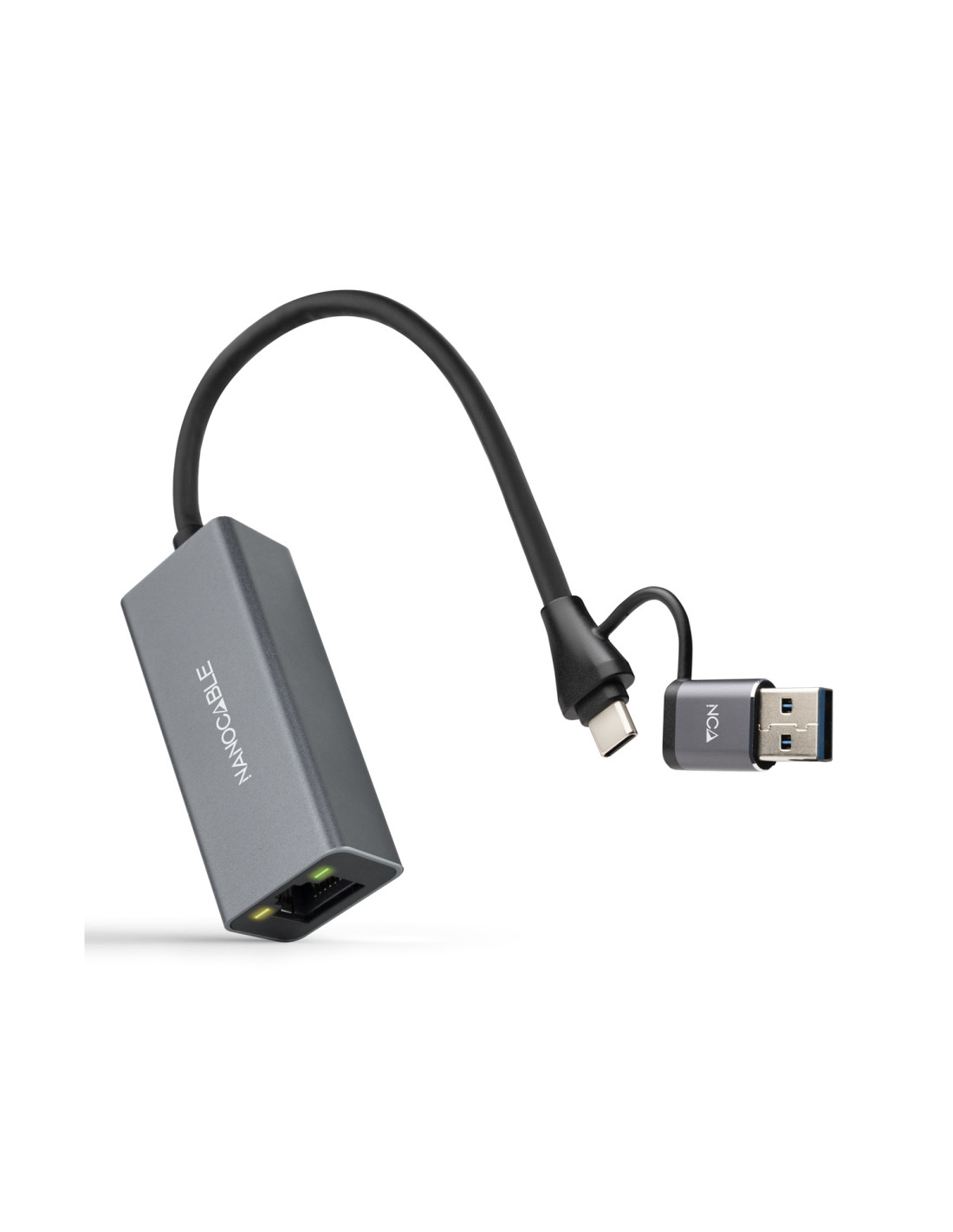 Nanocable Conversor USB-C+USB-A/M 3.0 a Ethernet, Aluminio, Gris, 15 cm