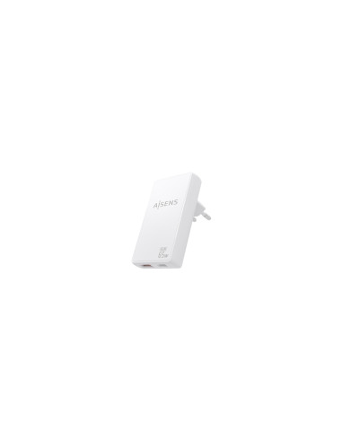 AISENS Cargador De Pared GaN Ultra Delgado 65W, 1xUSB-C PD3.0 QC4.0, 1xUSB-A QC3.0, Blanco