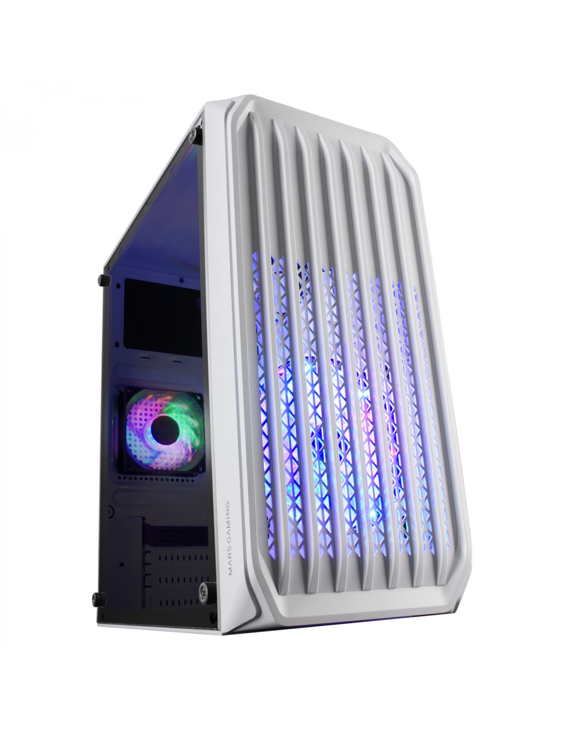 Mars Gaming MC-S2 Blanco Caja PC Compacta Gaming Micro-ATX 2 Ventiladores FRGB Raibow con Rejilla Frontal Ventana Lateral Comple