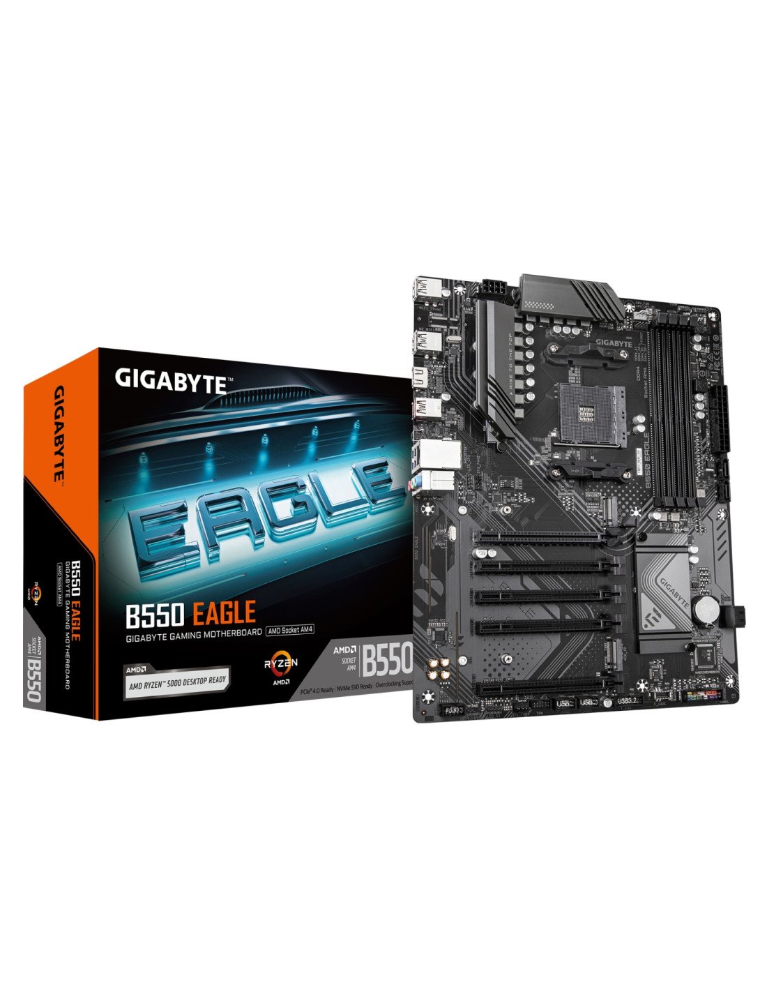 GIGABYTE B550 EAGLE Placa base - Procesadores AMD Ryzen serie 5000 G, VRM de 10+3+1 fases, hasta 3200 MHz DDR4, 1xPCIe 4.0 + 1xP