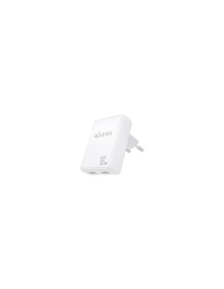 AISENS Cargador De Pared GaN Ultra Delgado 30W, 2xUSB-C PD3.0 QC4.0, Blanco