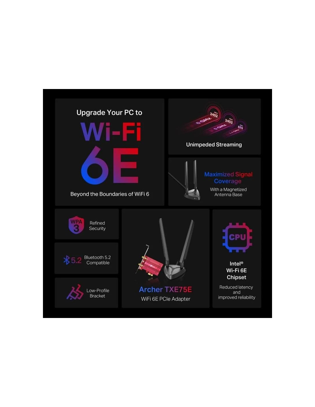 WIRELESS ADAPTADOR PCIE TP-LINK ARCHER TXE75E WIFI 6E AXE5400