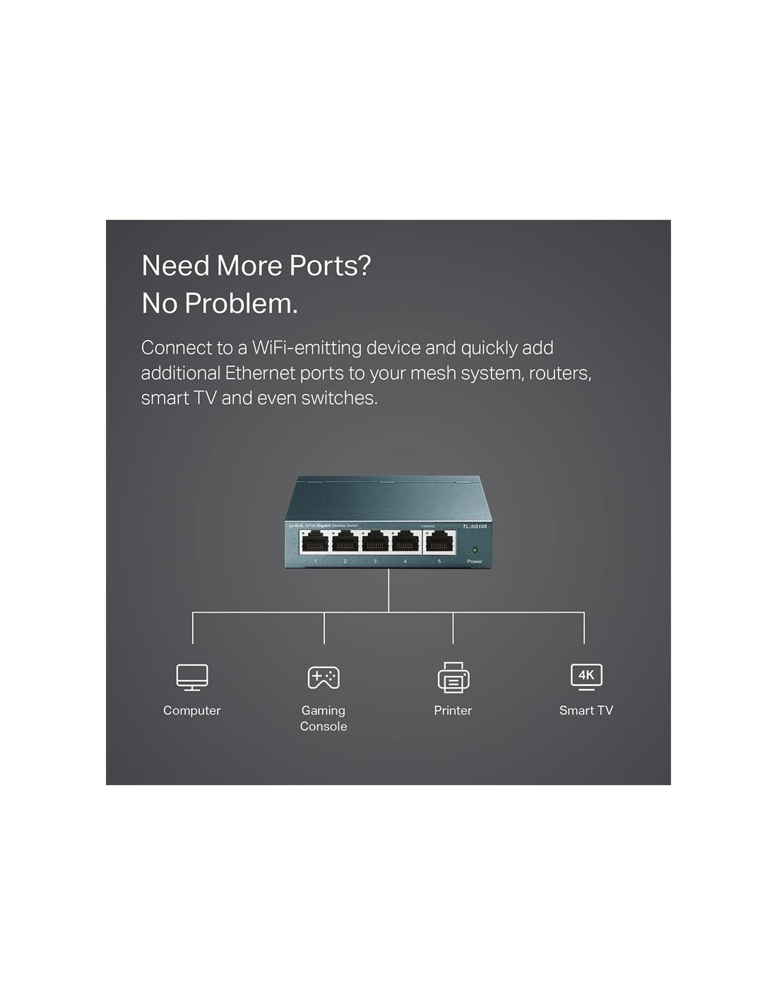 SWITCH TP-LINK TL-SG105S GIGABIT 5 PUERTOS METALICO