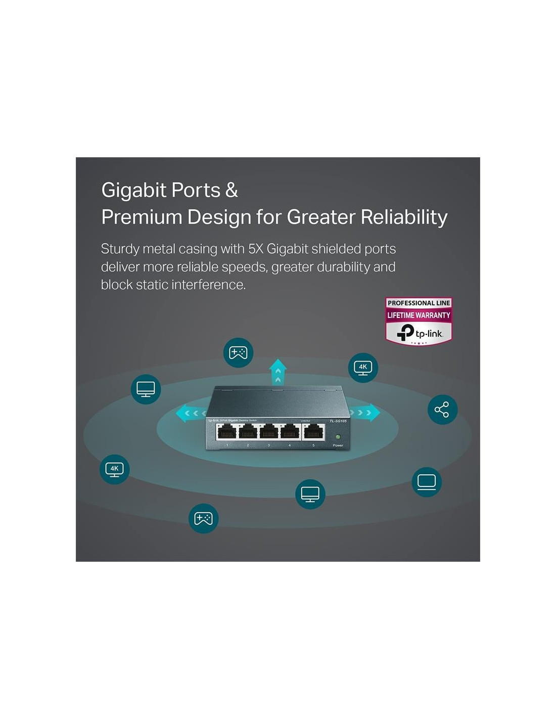 SWITCH TP-LINK TL-SG105S GIGABIT 5 PUERTOS METALICO