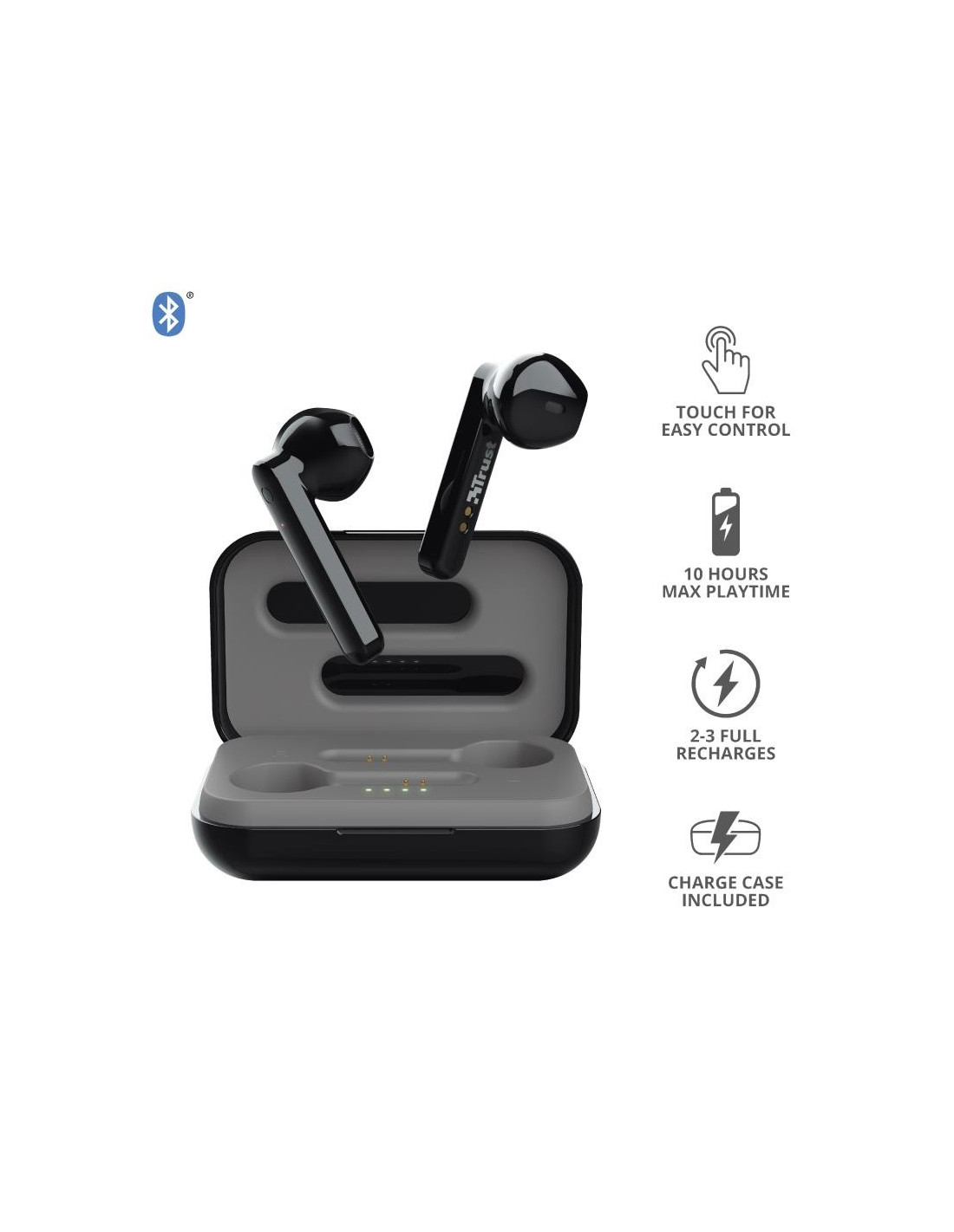 AURICULARES TRUST PRIMO TOUCH EARPHONES BLUETOOTH WIRELESS BLACK