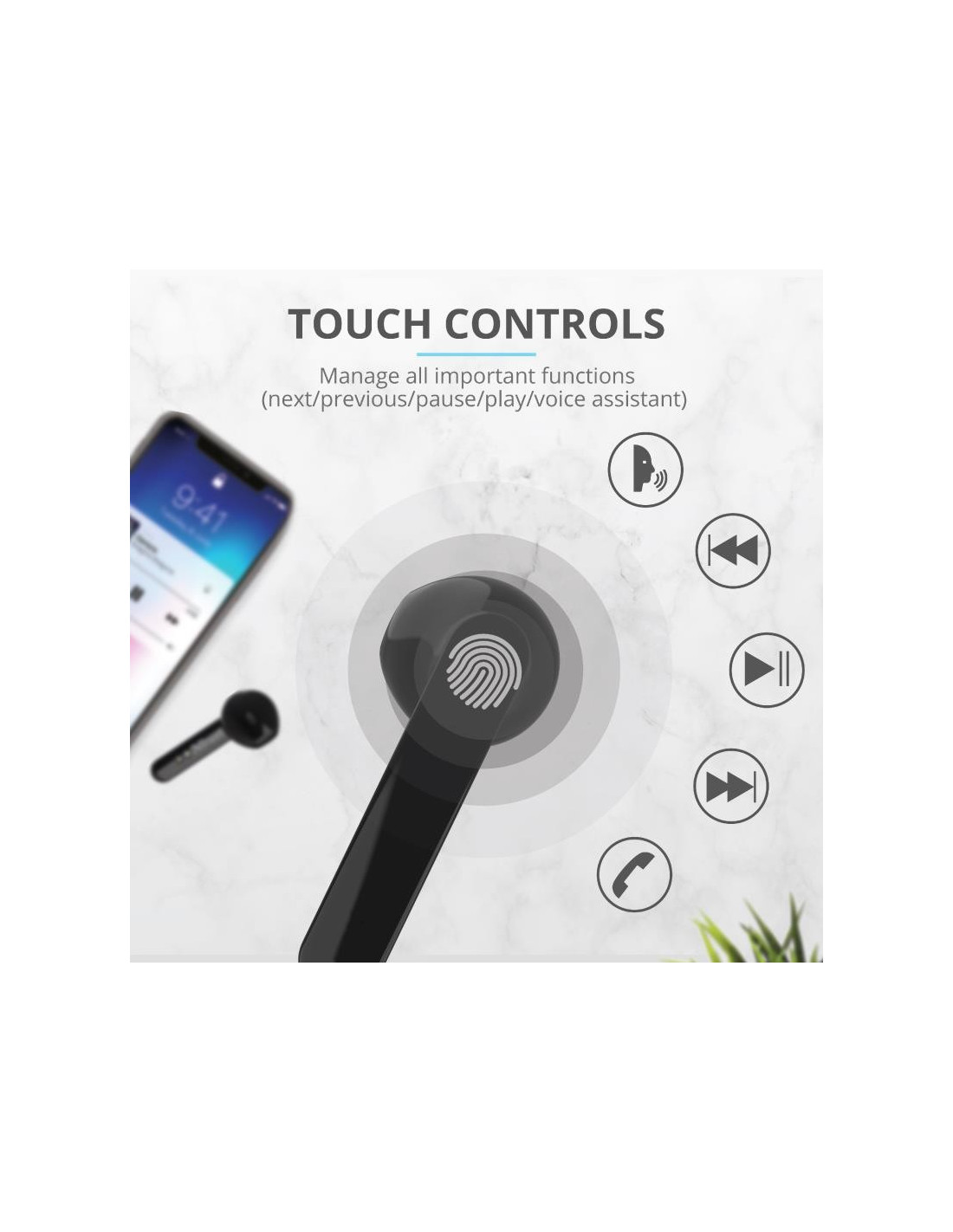 AURICULARES TRUST PRIMO TOUCH EARPHONES BLUETOOTH WIRELESS BLACK