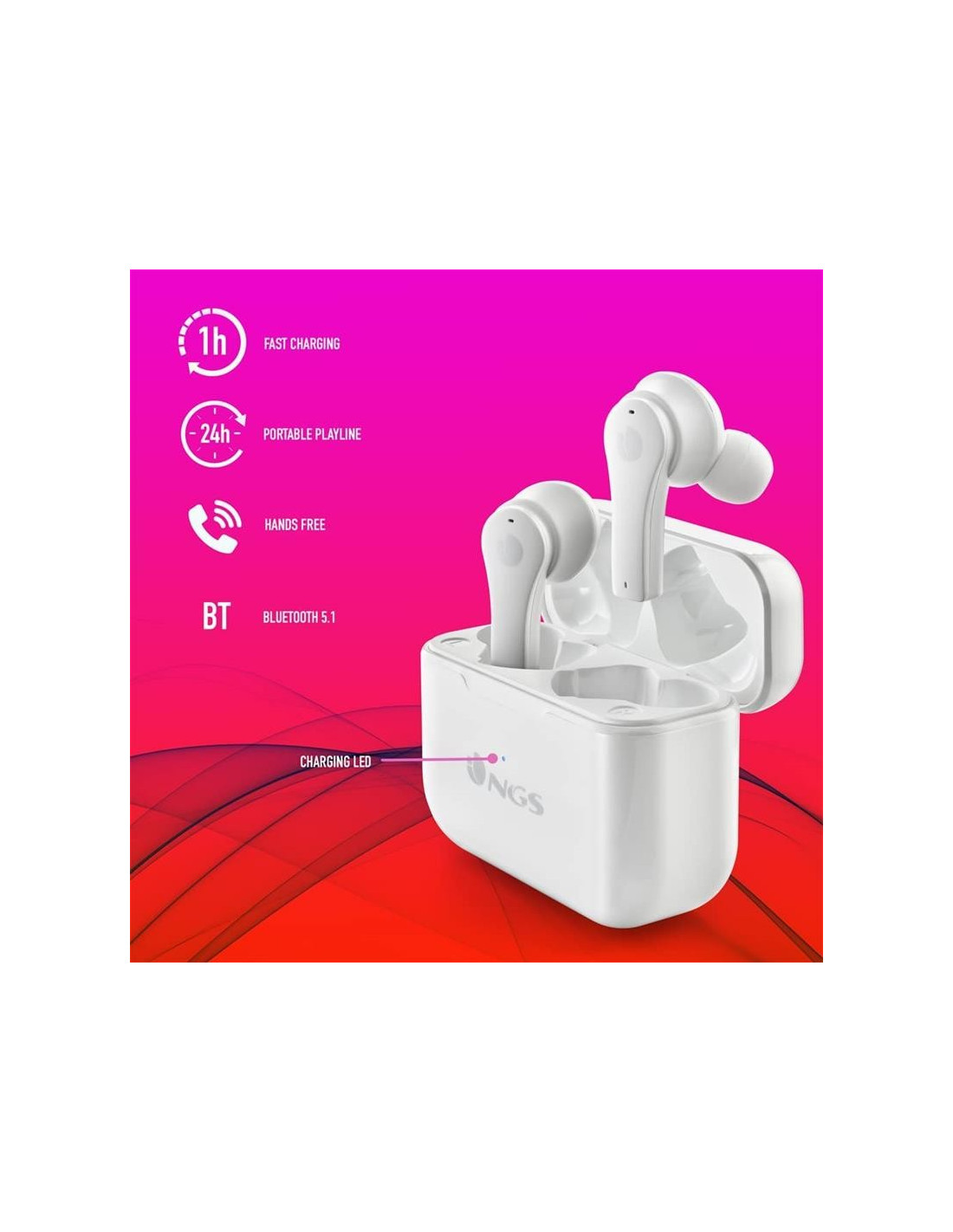 AURICULARES NGS ARTICA BLOOM EARPHONES BLUETOOTH WIRELESS WHITE