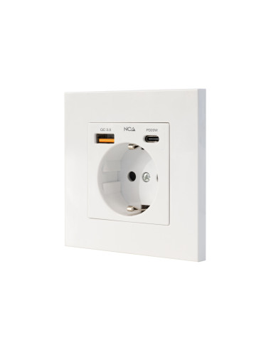 Nanocable Base de enchufe de pared tipo schuko con 1xUSB-A QC 3.0 +