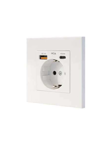 Nanocable Base de enchufe de pared tipo schuko con 1xUSB-A QC 3.0 +