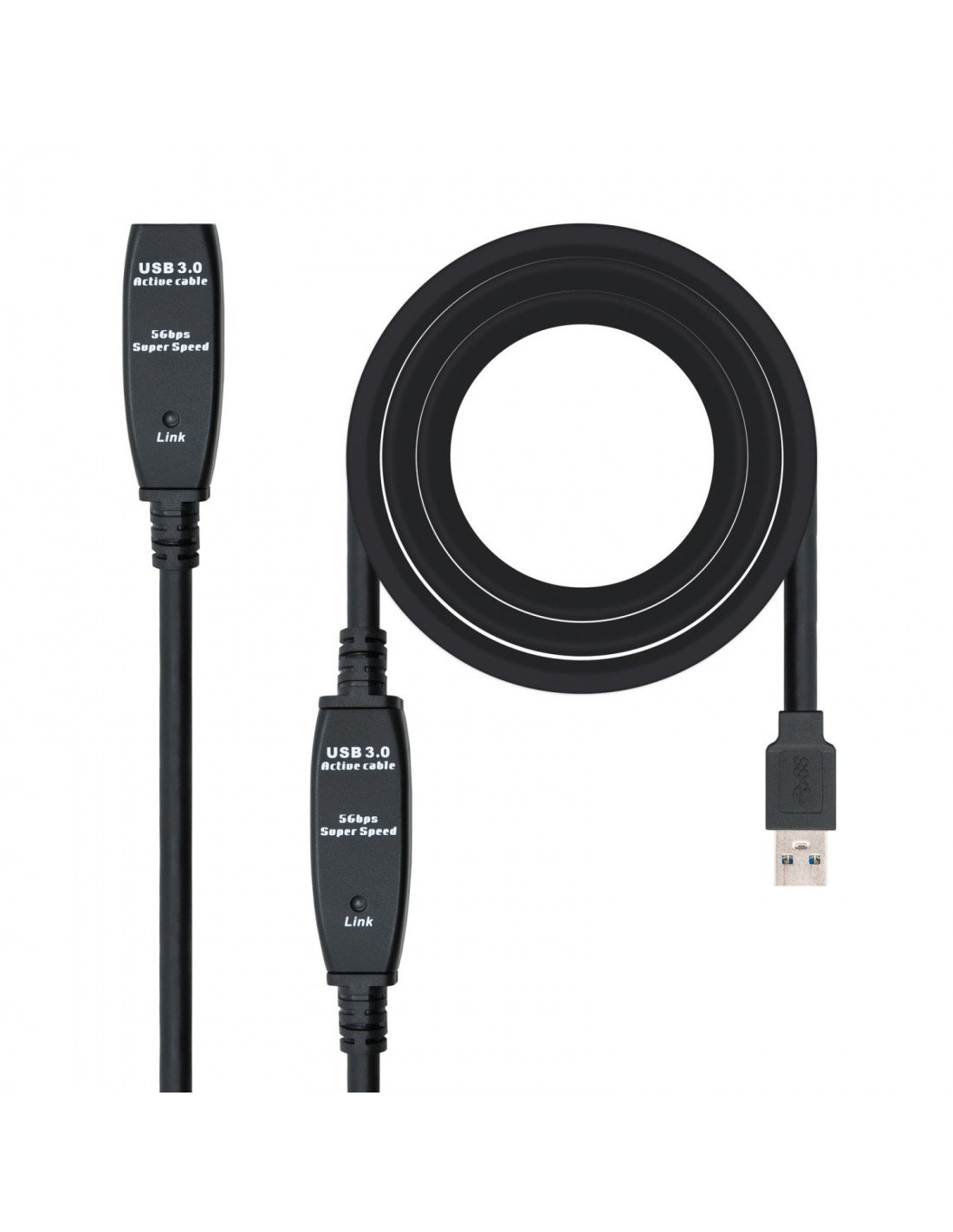 CABLE ALARGADOR NANOCABLE USB 3.0 CON AMPLIFICADOR CONECTORES TIPO A MACHO A TIPO A HEMBRA 15M NEGRO 10.01.0313