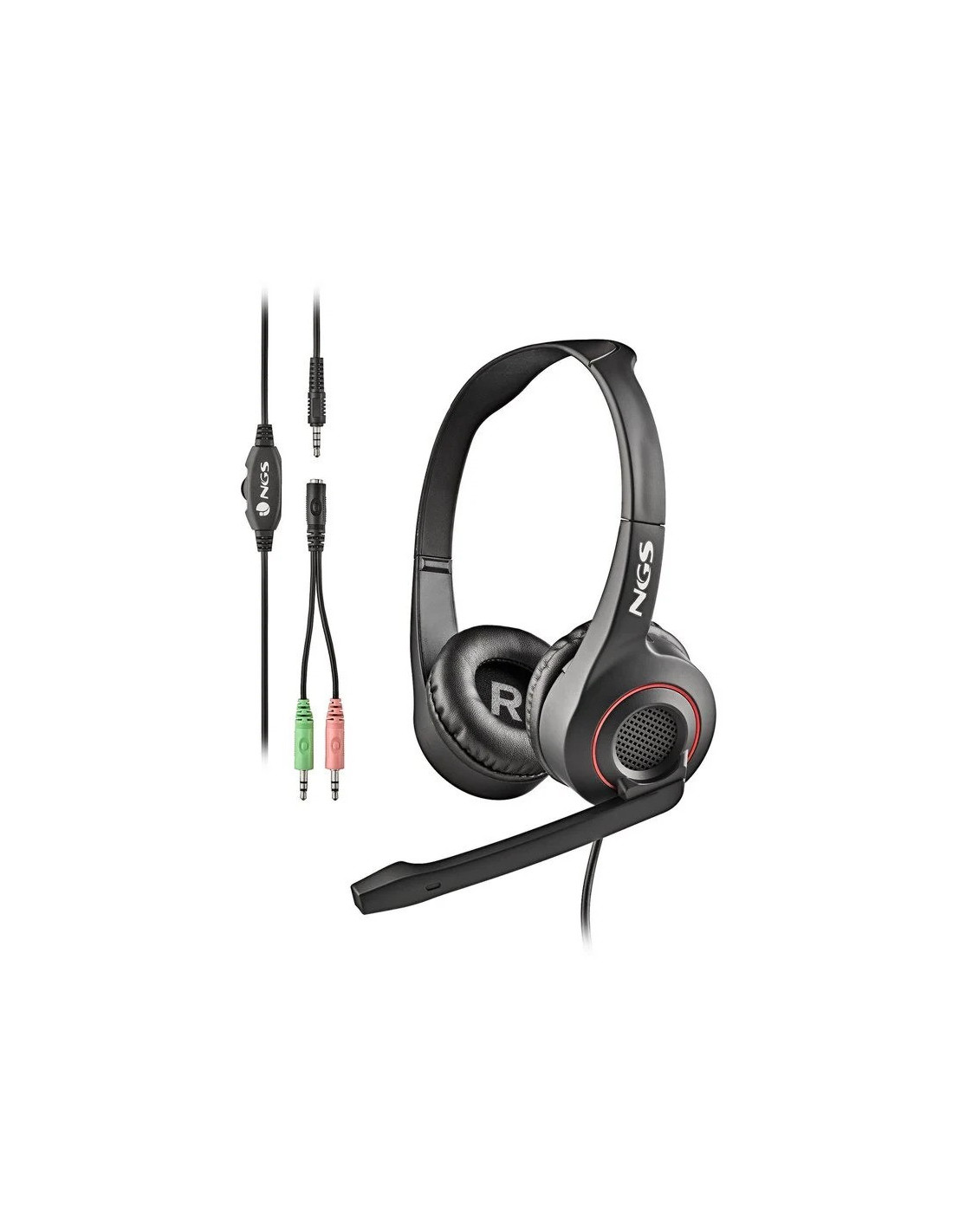 AURICULARES + MICROFONO NGS MSX10PRO JACK 3.5MM BLACK + ADAPTADOR DOBLE JACK