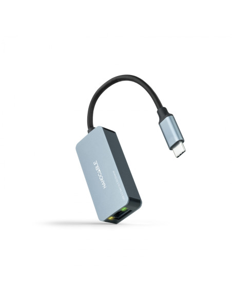 Nanocable Conversor USB-C 3.2 GEN1 a Ethernet 2.5G, Aluminio, Gris,