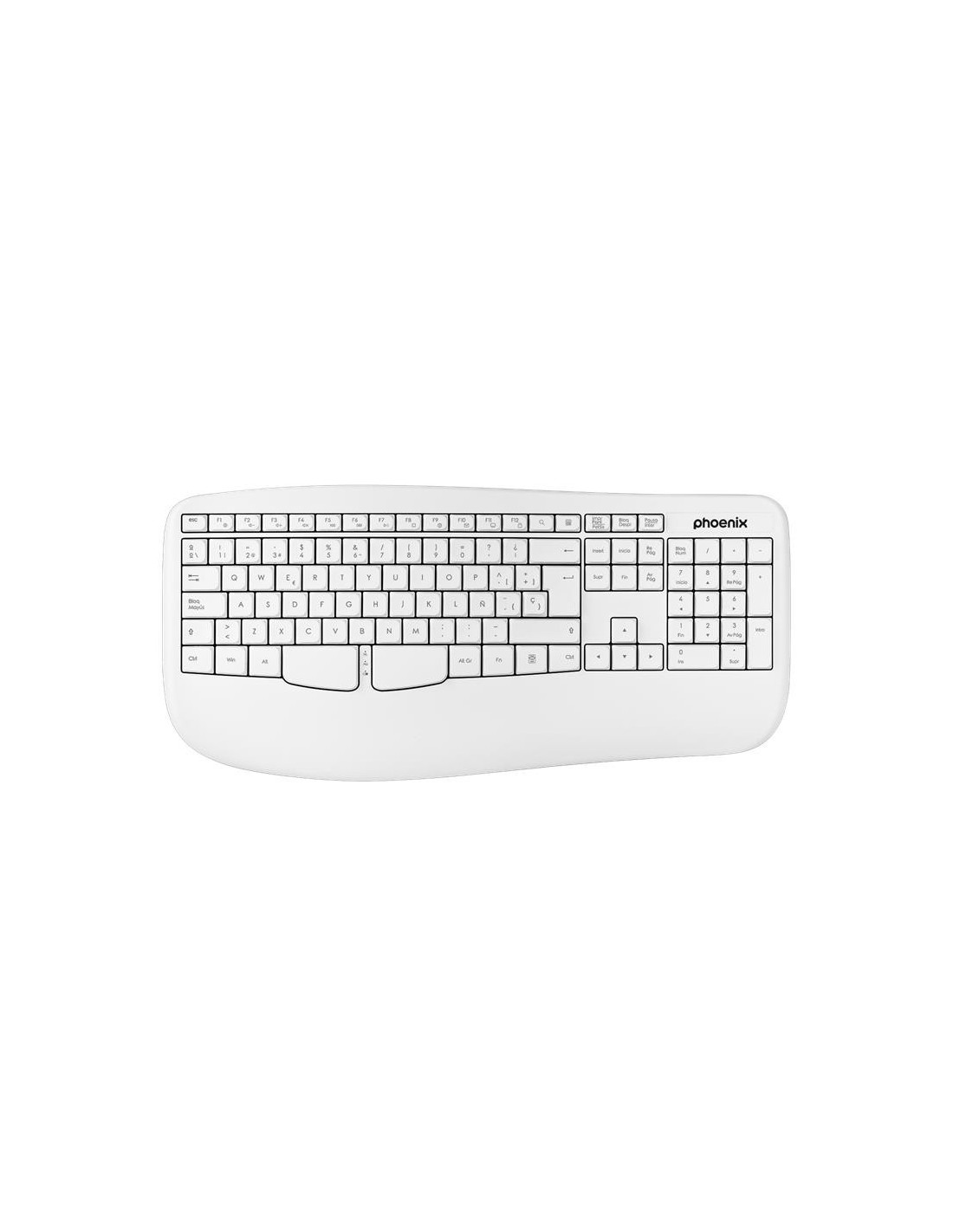 TECLADO PHOENIX K201 ERGONOMICO WIRELESS WHITE