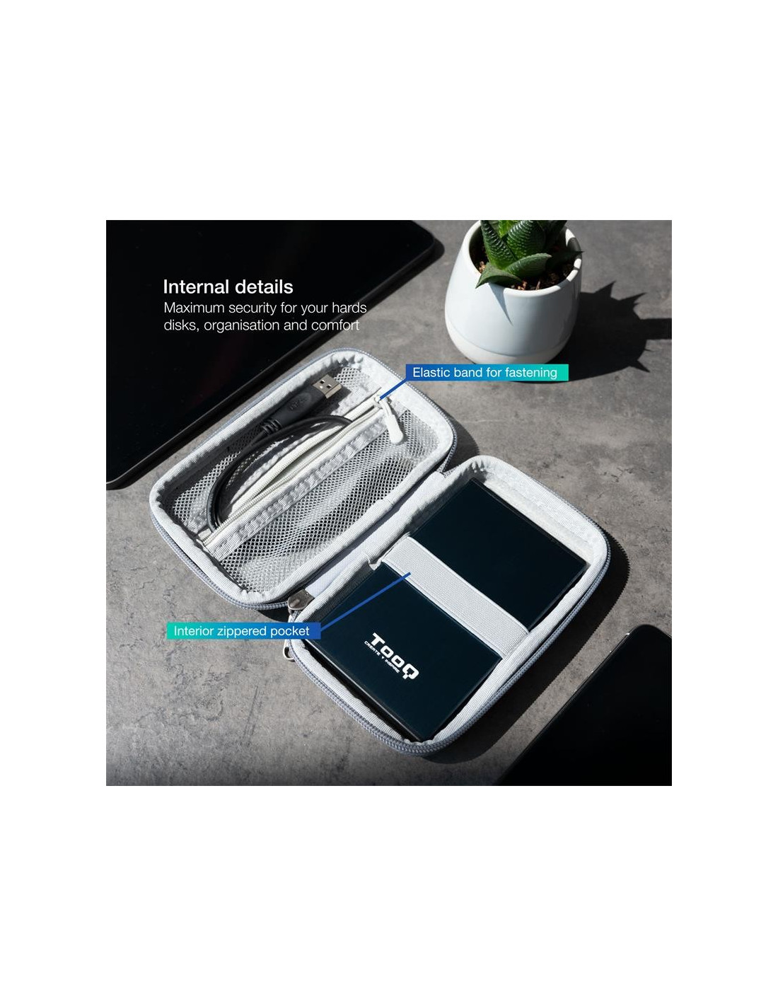 FUNDA TOOQ PARA DISCO DURO EXTERNO DE 2,5 GREY