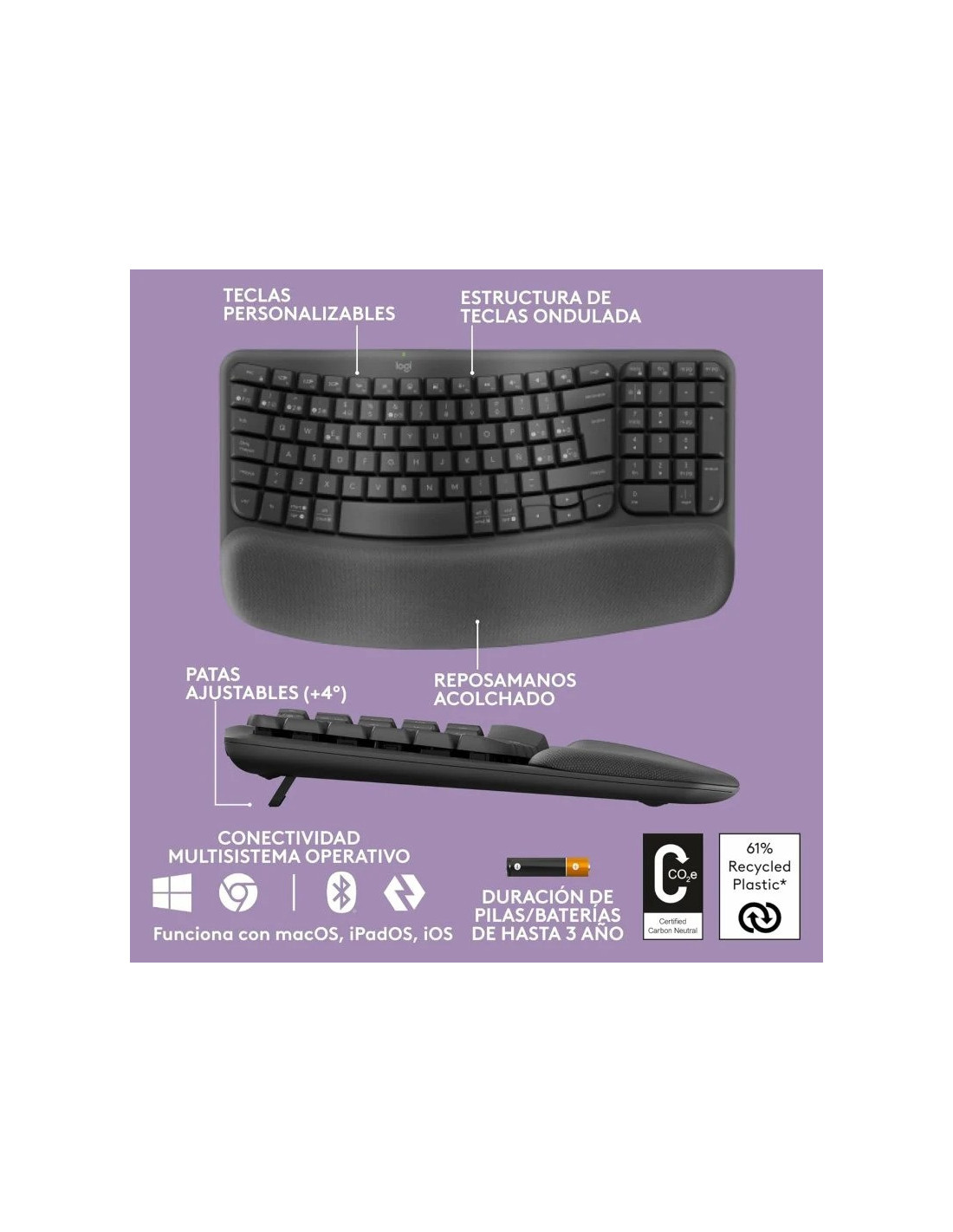 TECLADO LOGITECH  WAVE KEYS BLUETOOTH BLACK