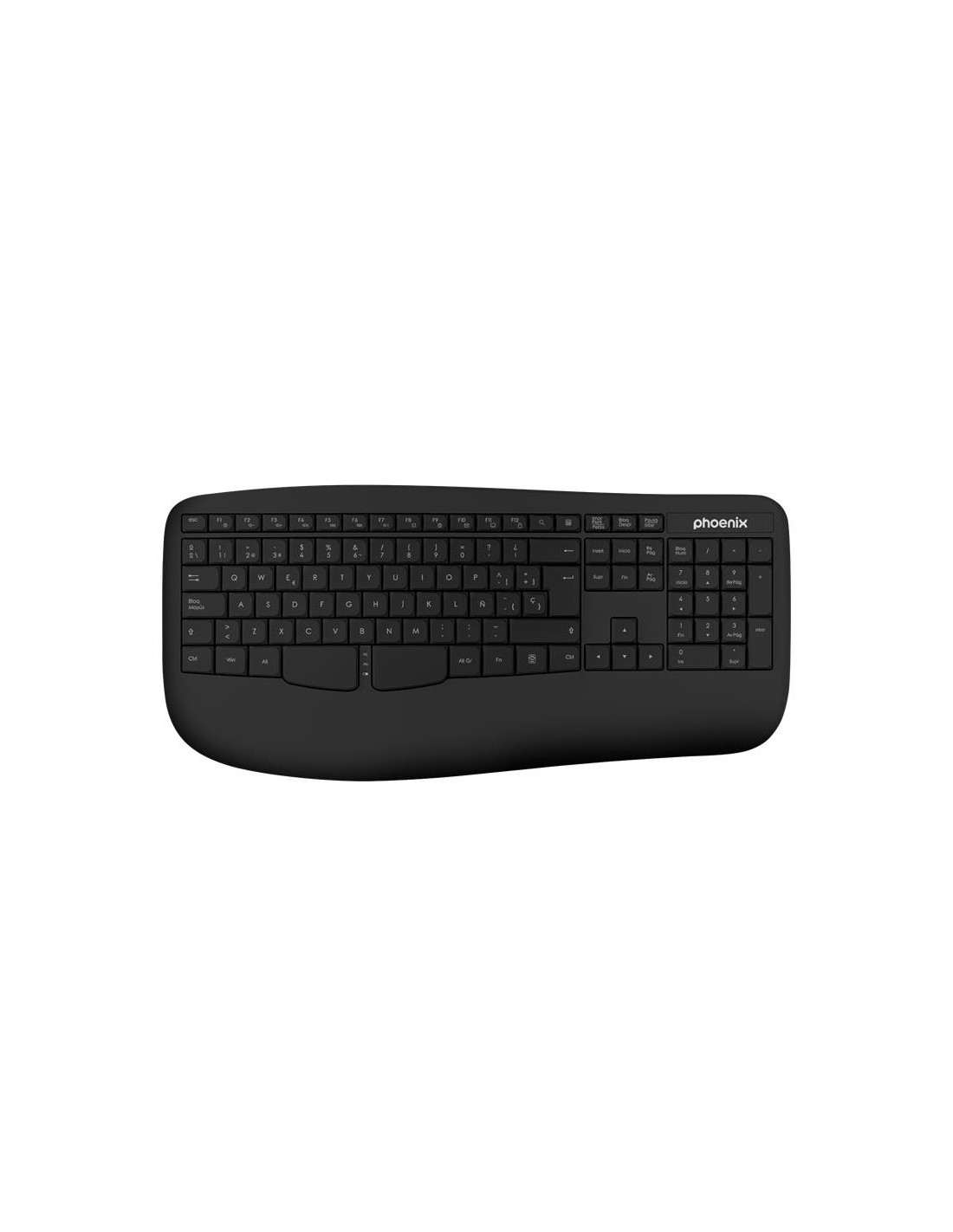 TECLADO PHOENIX K201 ERGONOMICO WIRELESS BLACK