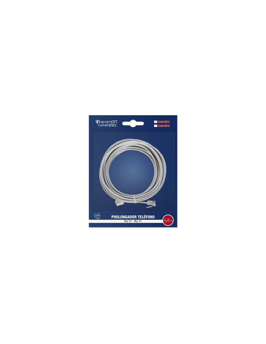 CABLE TELÉFONO RJ11 4.5M 4 VIAS MACHO-MACHO SEVENON