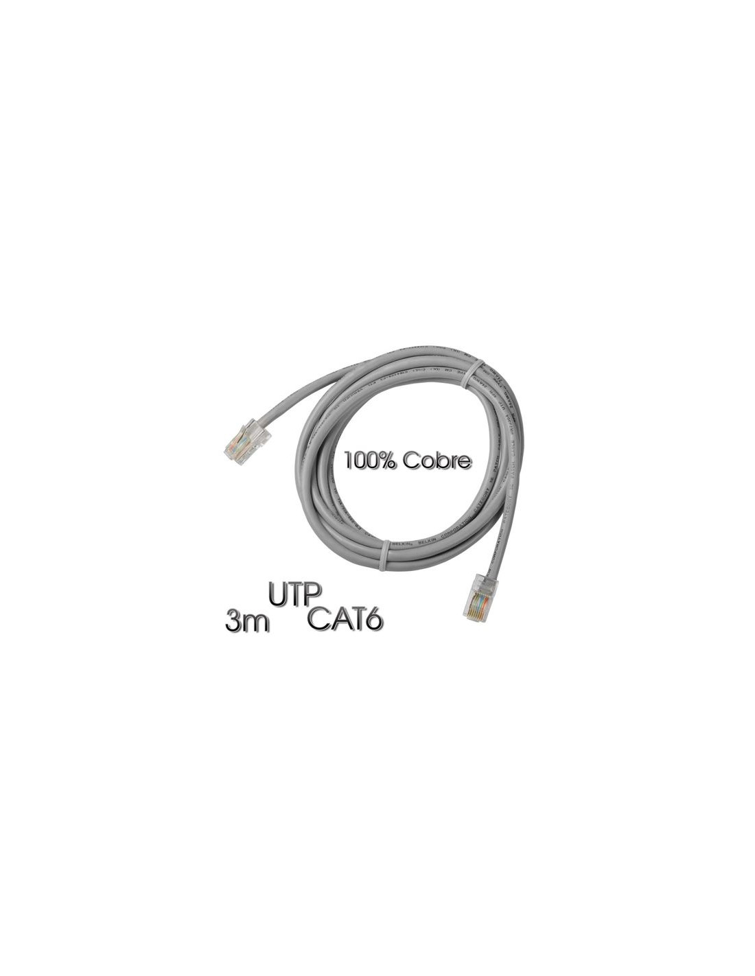 CABLE DE RED UTP CAT 6 3M GRIS CLARO 100% COBRE CROMAD