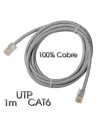CABLE DE RED UTP CAT 6 1M GRIS CLARO 100% COBRE CROMAD