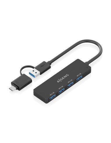 AISENS Hub USB 3.1 USB-C USB-A, USB-C/M+USB-A/M-4xTIPO A/H, Negro, 15cm