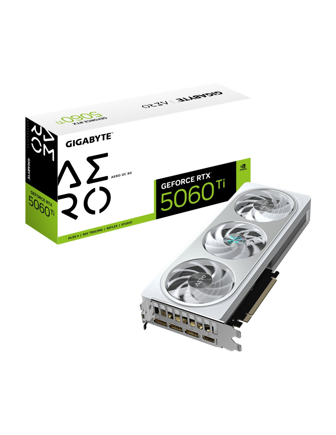 GIGABYTE GeForce RTX 5060 Ti AERO OC 8G Tarjeta Gráfica – 8 GB GDDR7, 128 bits, PCI-E 5.0, 2647 MHz Frecuencia del núcleo, 3 x D