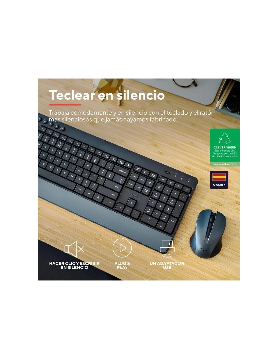TECLADO + RATON TRUST TREZO WIRELESS BLACK ECO