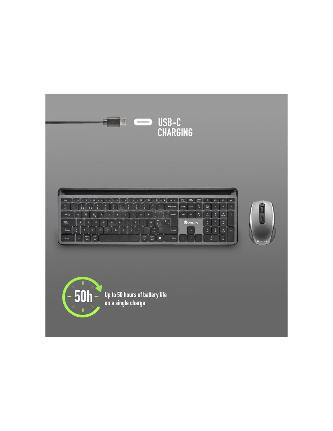 TECLADO + RATON NGS ECLIPSE SLIM SILENT WIRELESS BT MULTI RECARGABLE GREY