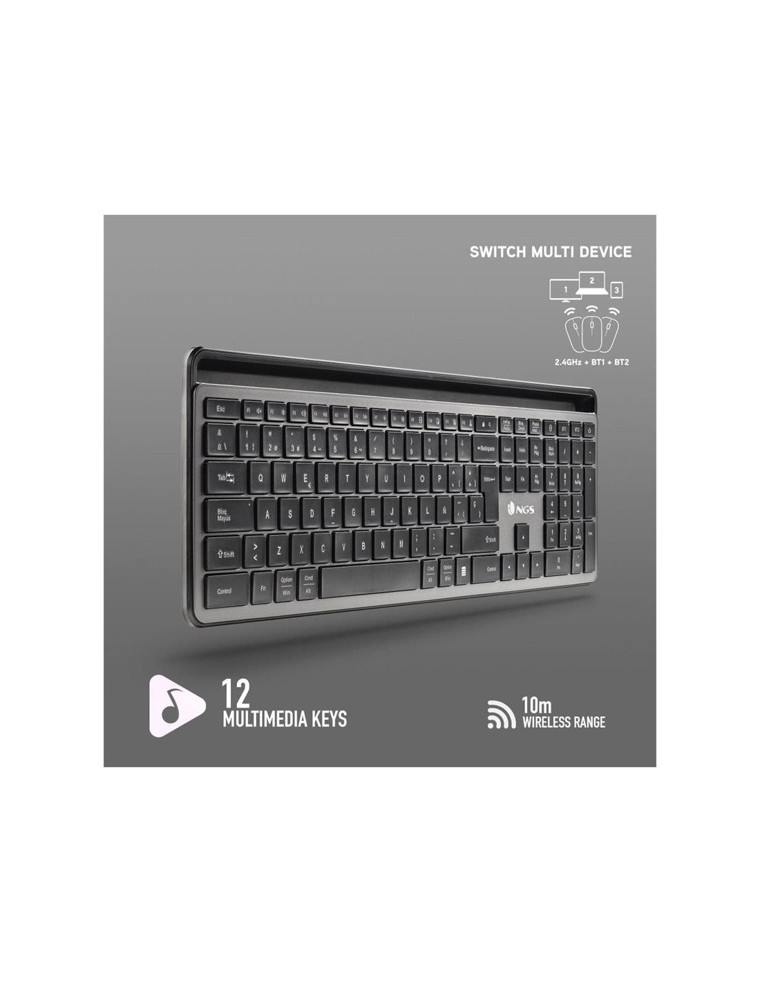 TECLADO + RATON NGS ECLIPSE SLIM SILENT WIRELESS BT MULTI RECARGABLE GREY