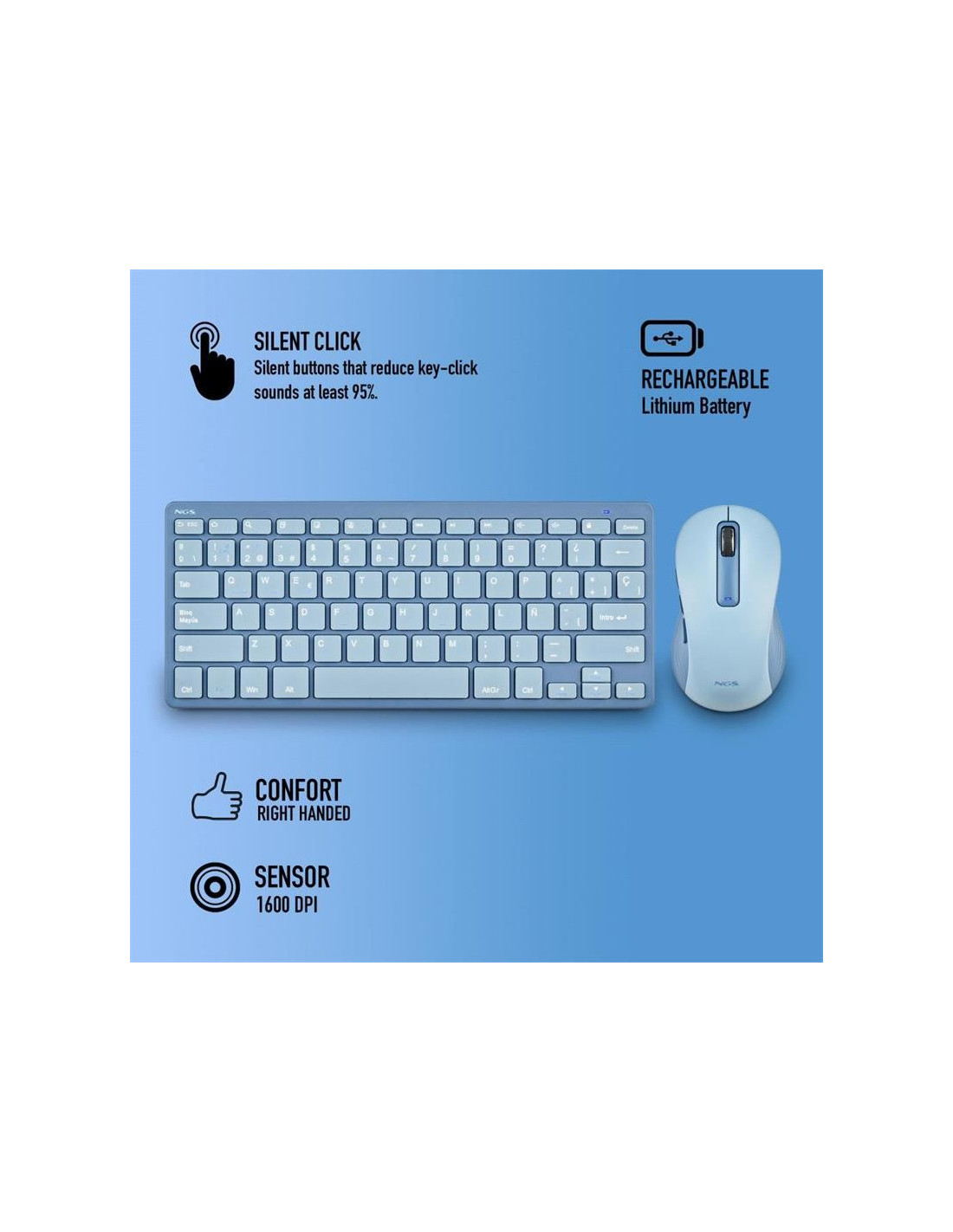 TECLADO + RATON NGS FANTASY KIT WIRELESS BLUE