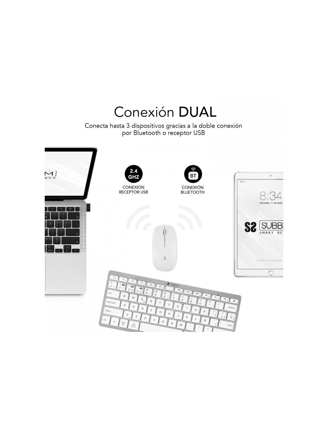 TECLADO + RATON SUBBLIM MULTIDISPOSITVO WIRELESS WHITE/SILVER