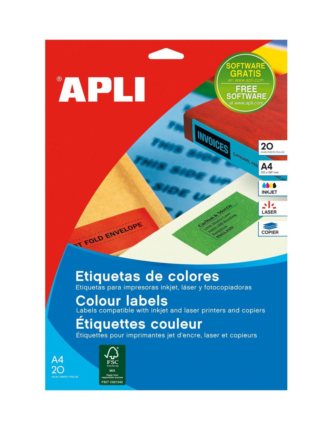 APLI 12993 etiqueta de impresora Rojo Etiqueta para impresora autoadhesiva
