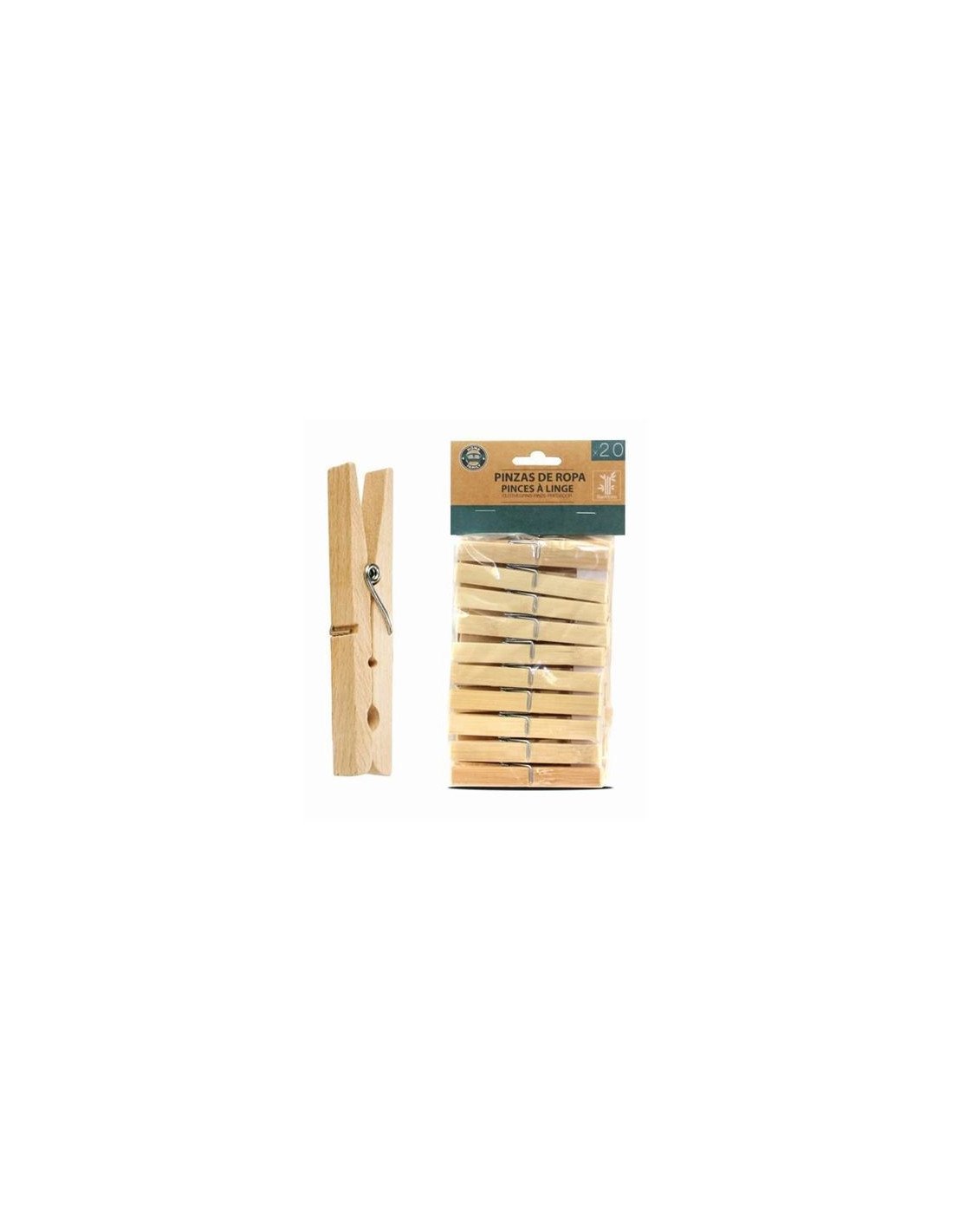 PACK 20 PINZAS DE ROPA BAMBU