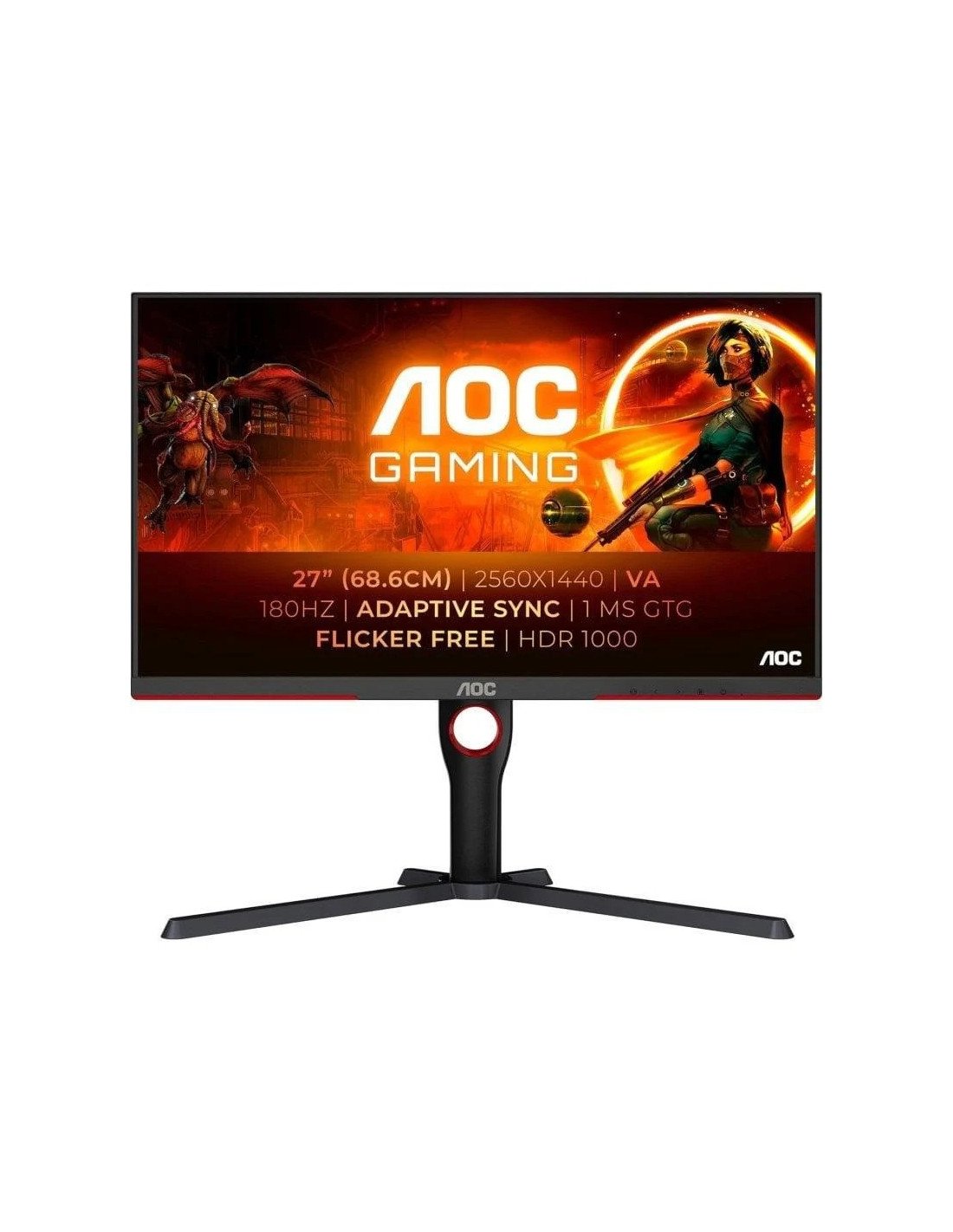 MONITOR GAMING AOC 27 180HZ 2K QHD ERGONOMICO HDMI DISPLAYPORT BLACK