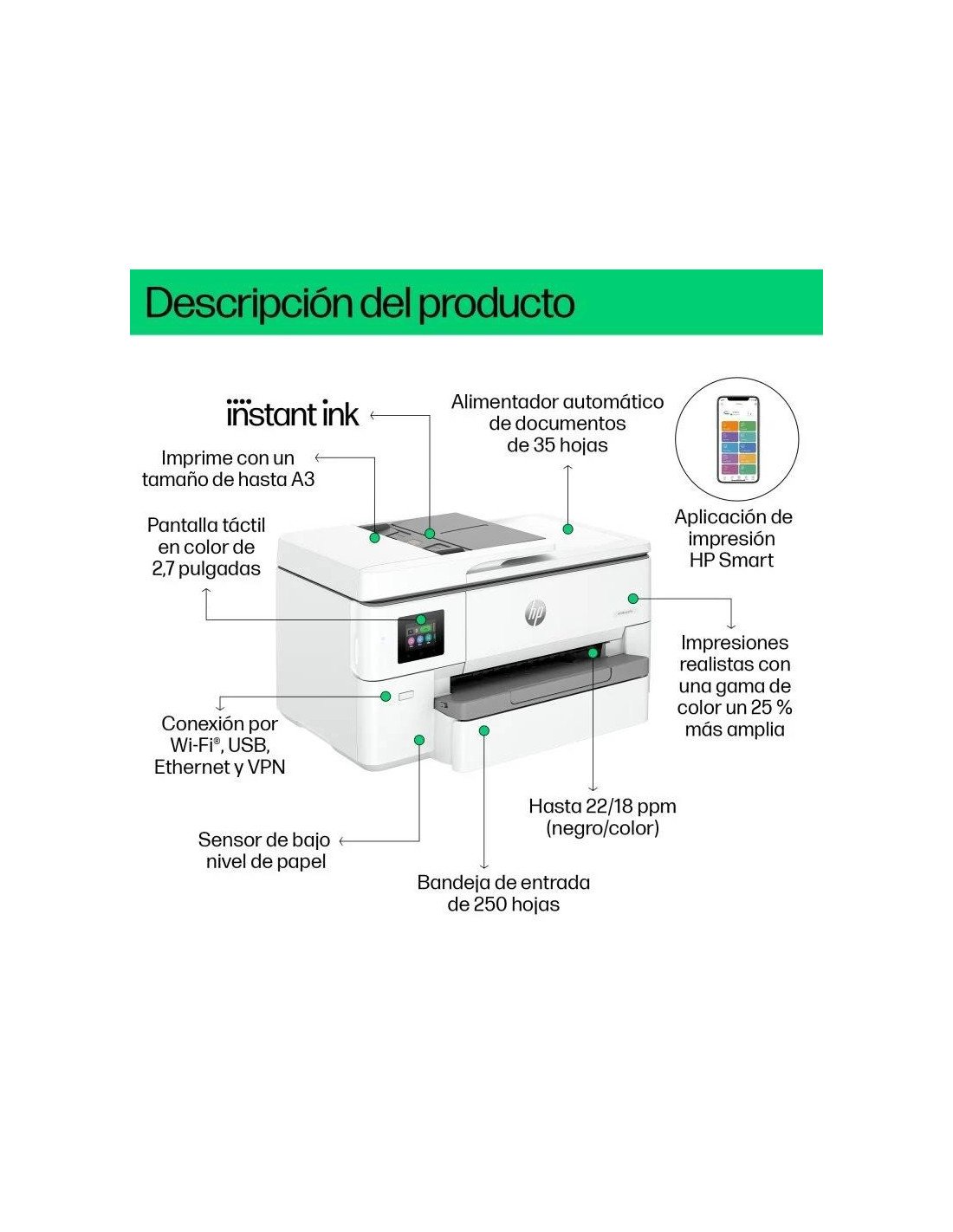 IMPRESORA HP MULTIFUNCION OFFICEJET PRO 9720E COLOR WIFI DUPLEX A3 WHITE
