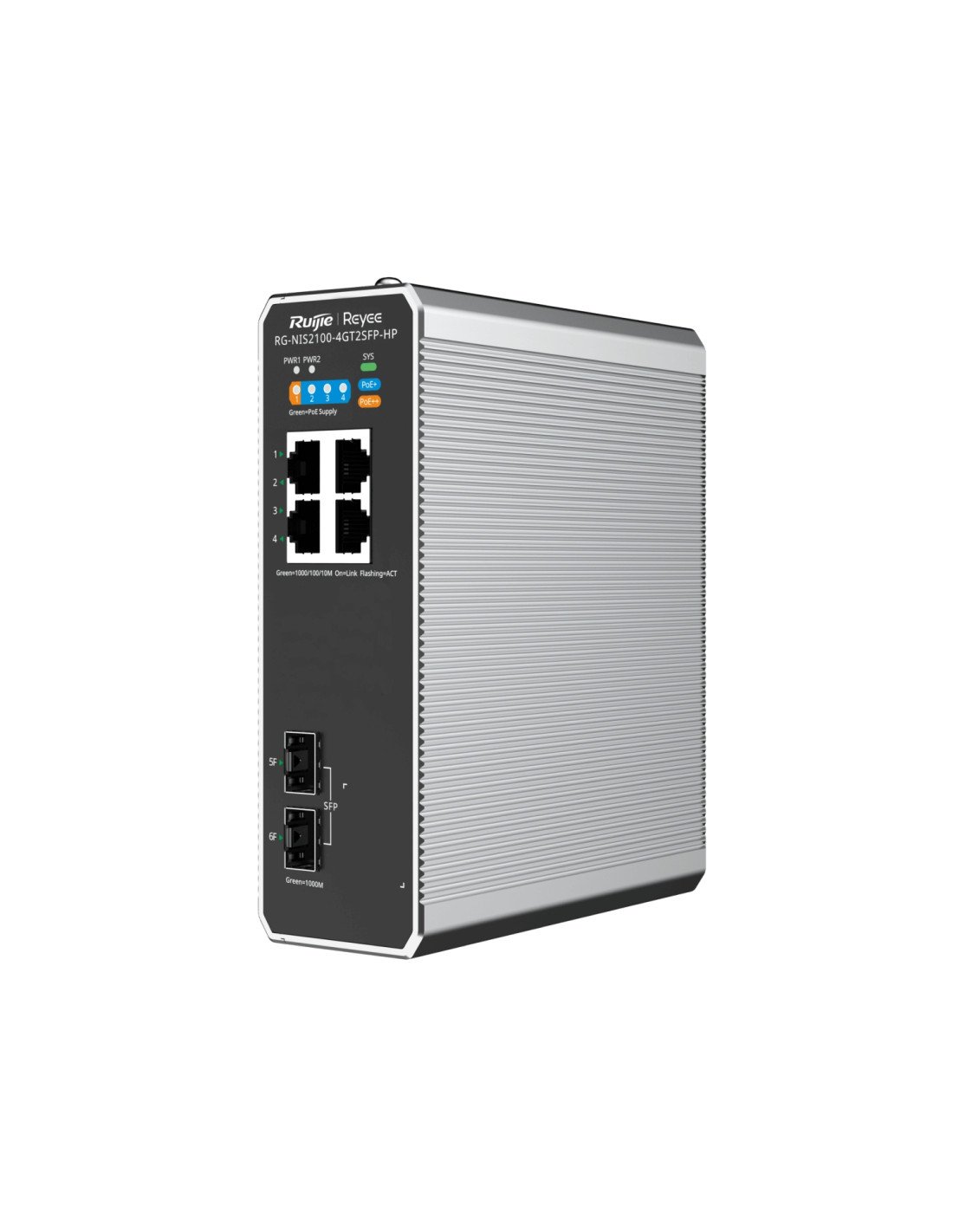 Ruijie Networks RG-NIS2100 Gestionado L2 Gigabit Ethernet (10/100/1000) Energía sobre Ethernet (PoE) Negro, Acero inoxidable