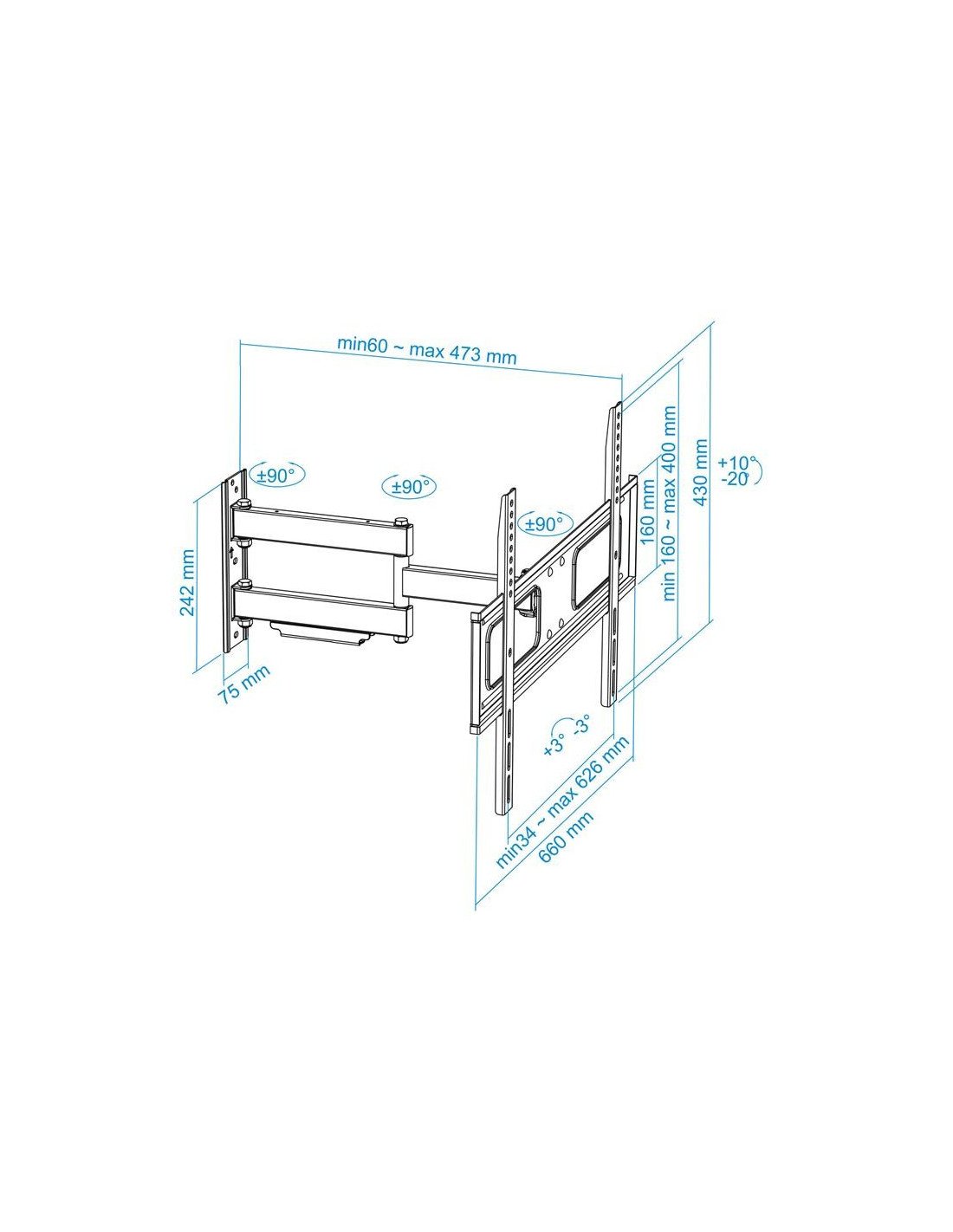 SOPORTE TV MONITOR TOOQ 37-70 50KG INCLINABLE/GIRATORIO