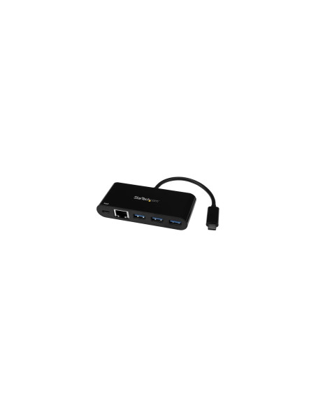 StarTech.com Hub Concentrador USB 3.0 USB-C de 3 Puertos con Ethernet Gigabit y Entrega de Potencia - Ladrón USB C con Puerto de