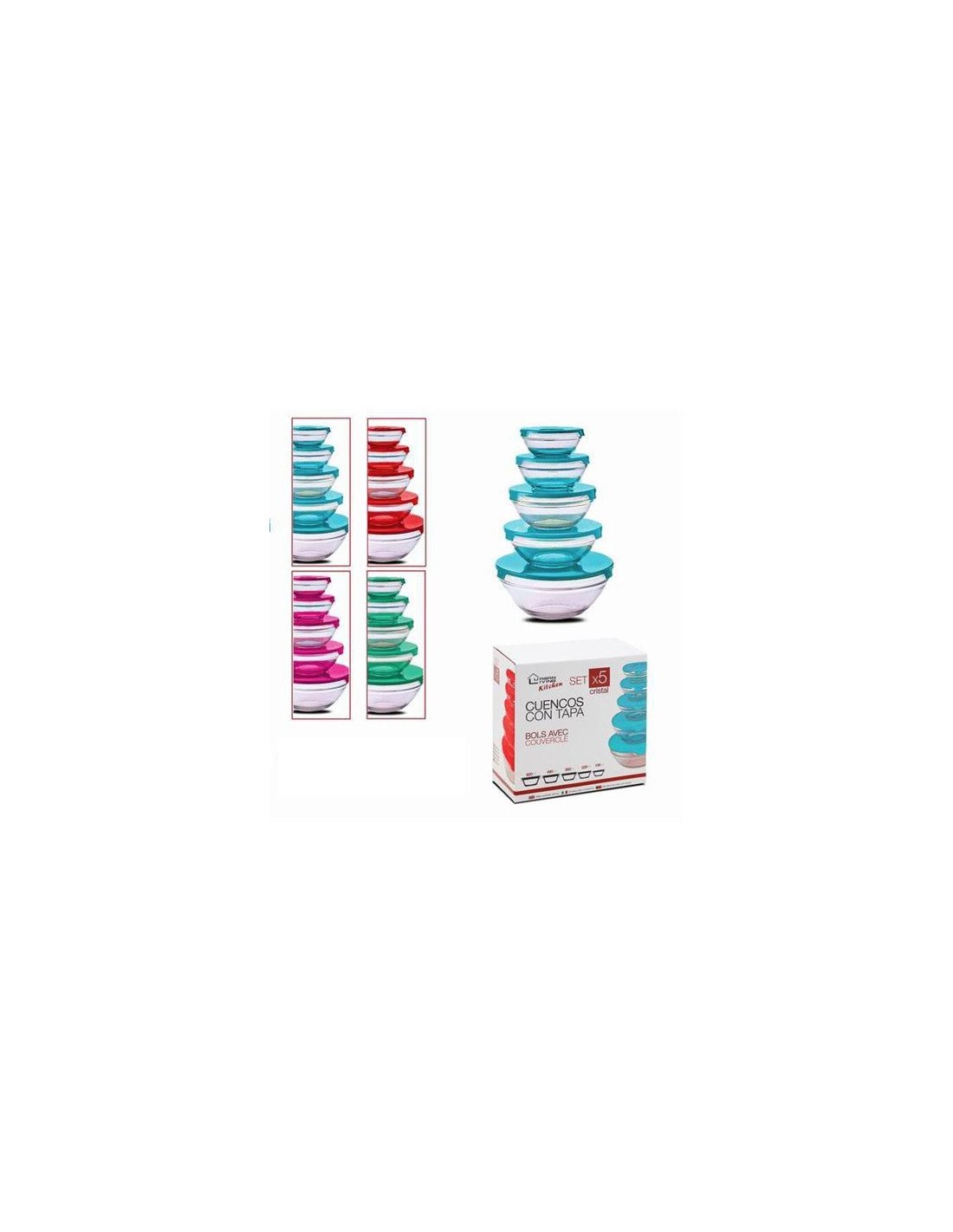 SET 5 TUPPER CRISTAL REDONDOS HERMETICOS C/ SURTIDOS