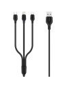 CABLE NB103 CARGA RAPIDA 3 EN 1 | MICRO + TIPO C + LIGHTNING A USB | NEGRO