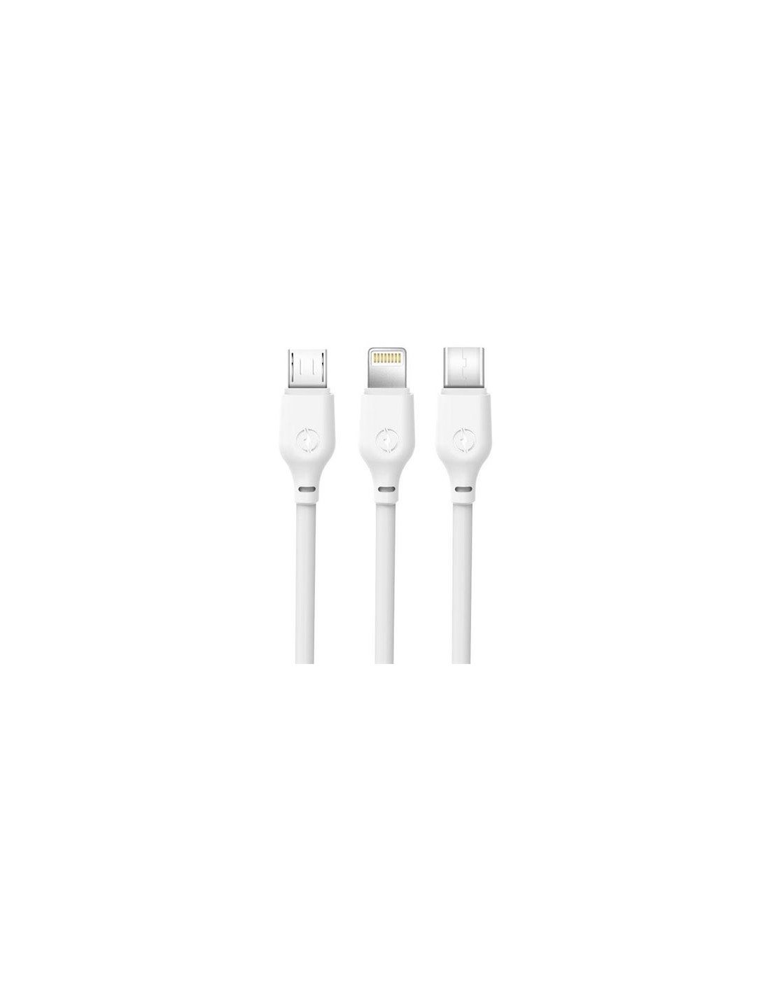CABLE NB103 CARGA RAPIDA 3 EN 1 | MICRO + TIPO C + LIGHTNING A USB | BLANCO