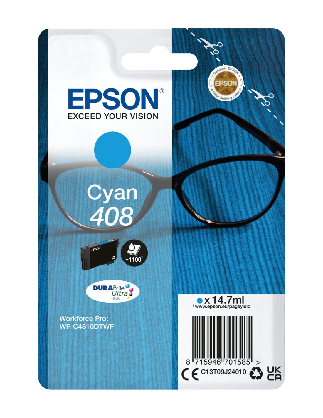 Epson Singlepack Cyan 408 DURABrite Ultra Ink
