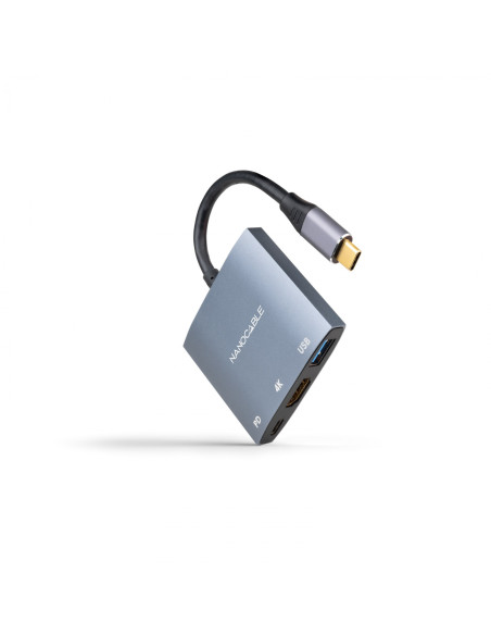 Nanocable Conversor USB-C a HDMI/USB3.0/USB-C PD, 15 cm, Gris