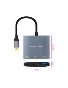 Nanocable Conversor USB-C a HDMI/USB3.0/USB-C PD, 15 cm, Gris 2
