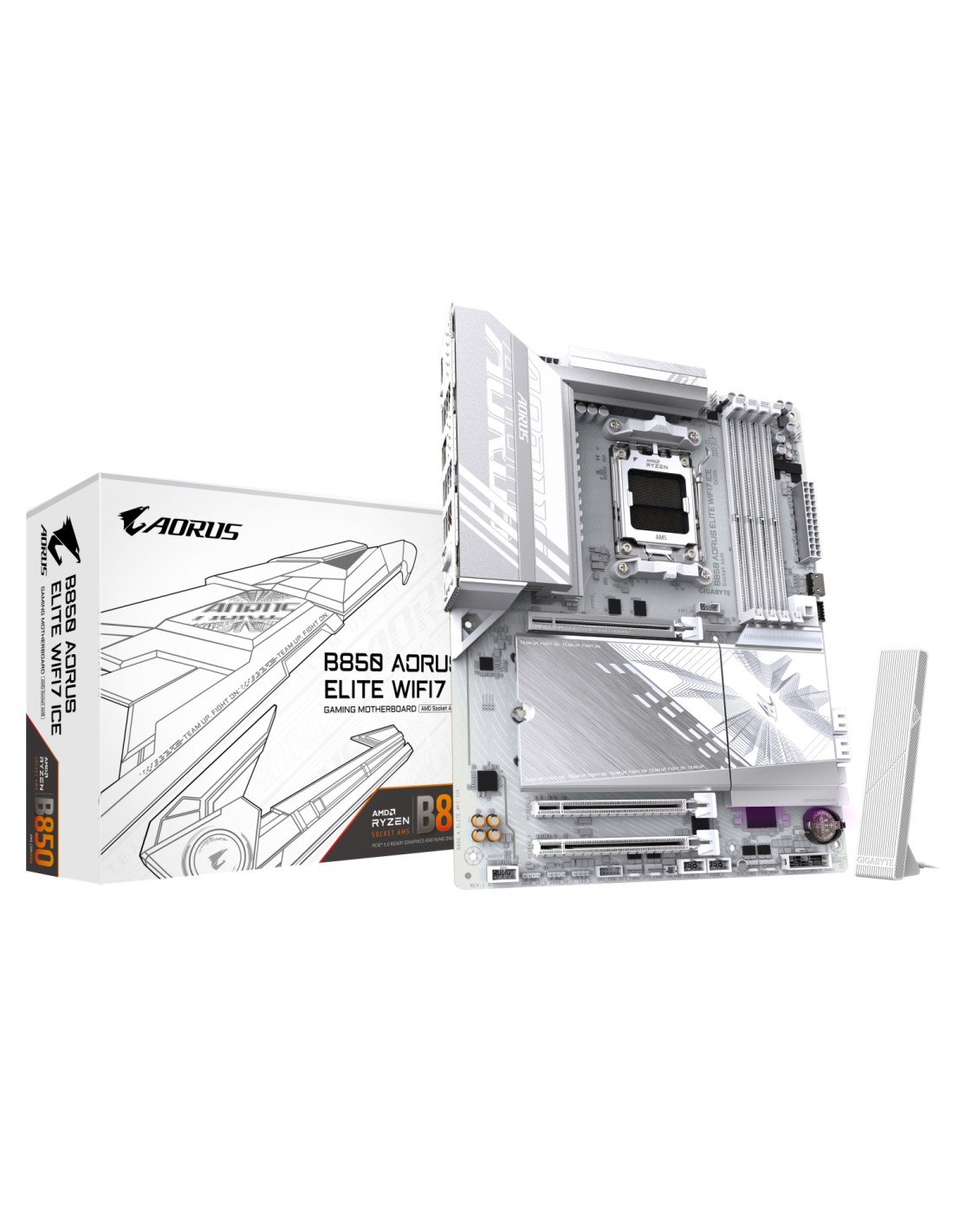 GIGABYTE B850 AORUS ELITE WIFI7 ICE Placa Base - Procesadores AMD Ryzen Serie 9000, VRM digital de 12+2+1 fases, hasta 8200MHz D