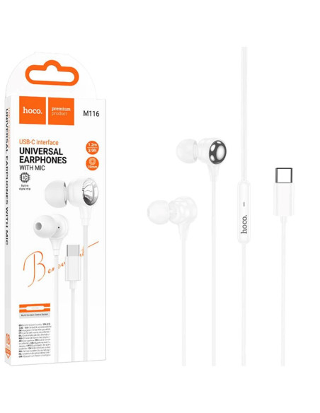 Hoco M116 Auricular con Micrófono y Conexión USB-C Blanco