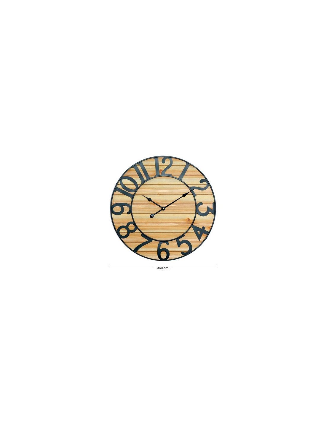 RELOJ PARED VINTAGE NEGRO/MADERA CLARA 60CM
